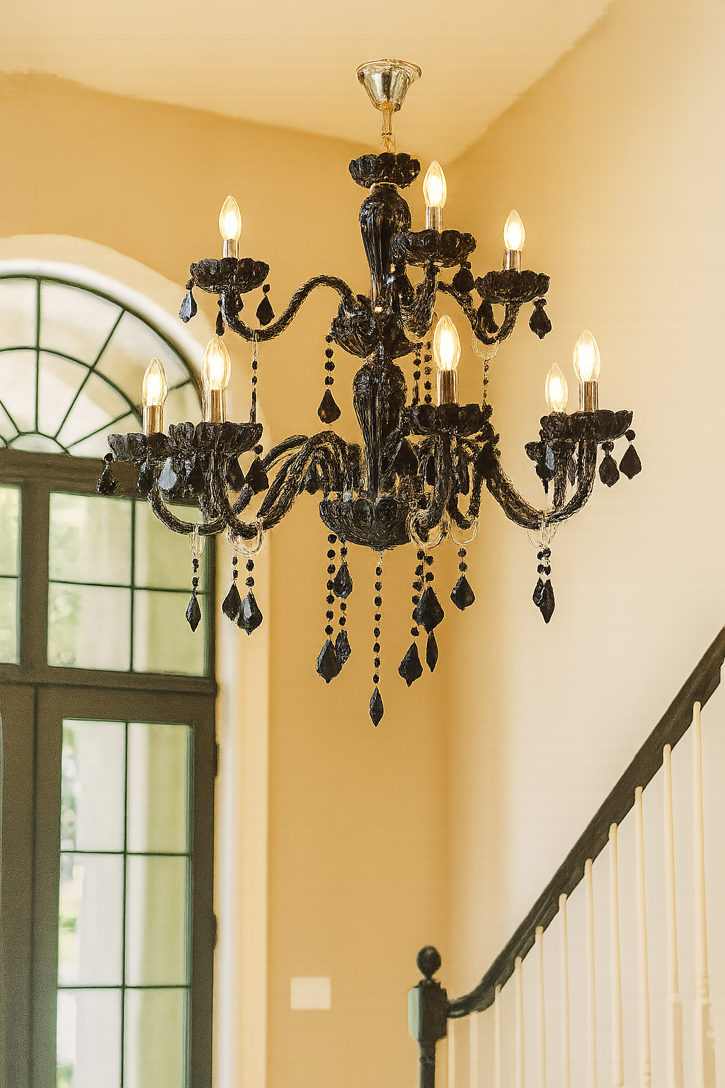 HDC 24-Light Midnight Imperial Multi-Tier Black Glass Italian Chandelier