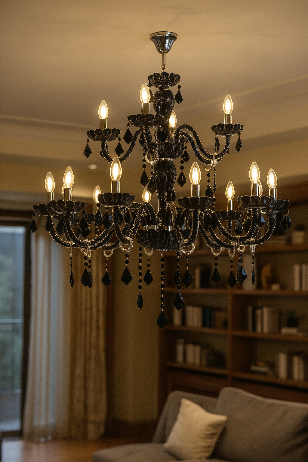 HDC 24-Light Midnight Imperial Multi-Tier Black Glass Italian Chandelier