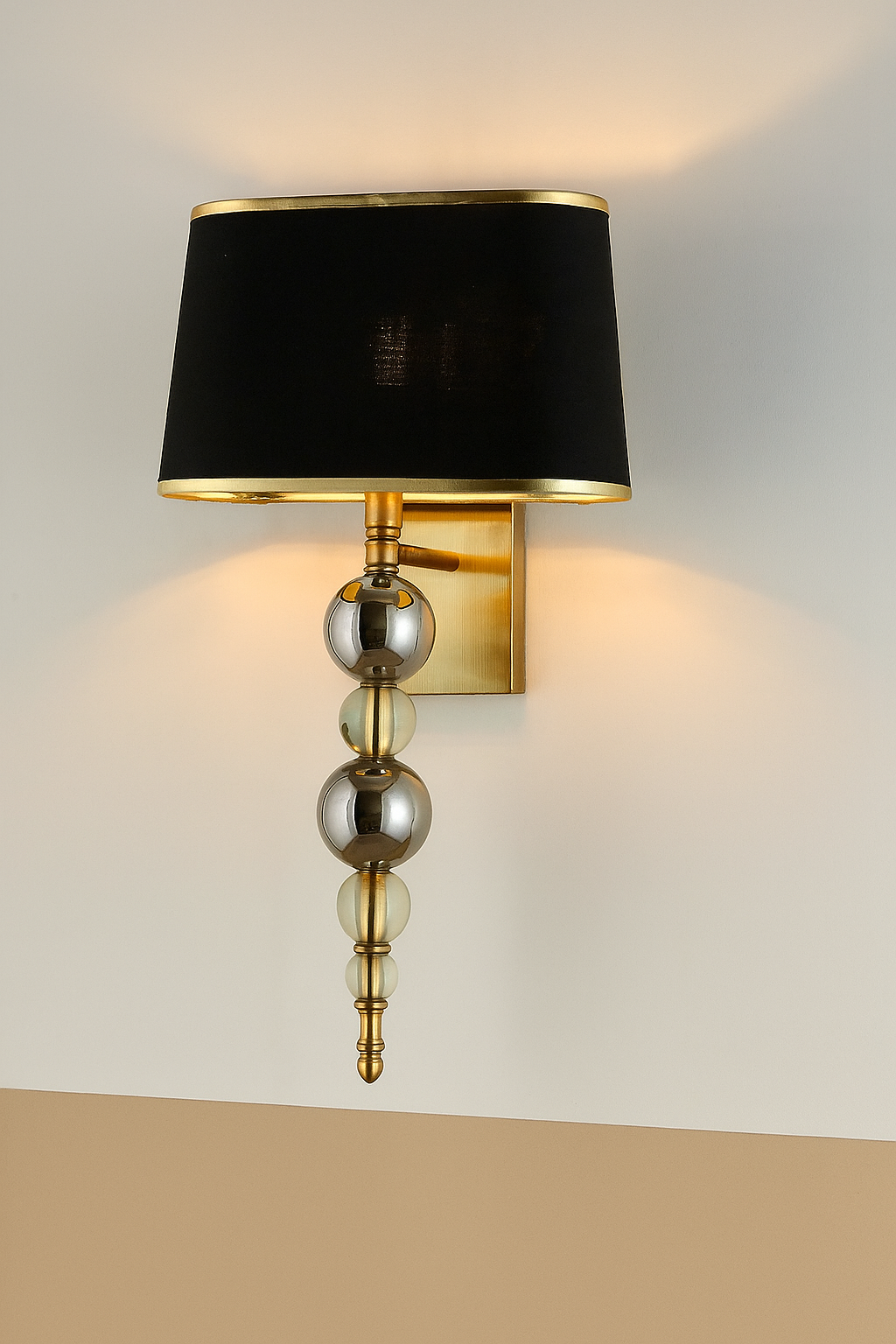 HDC Luxe Sphere Wall Lamp with Black Fabric Shade & Gold Accents