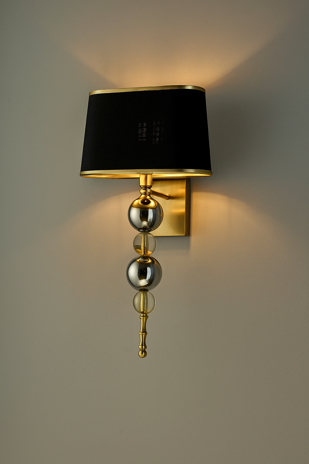 HDC Luxe Sphere Wall Lamp with Black Fabric Shade & Gold Accents