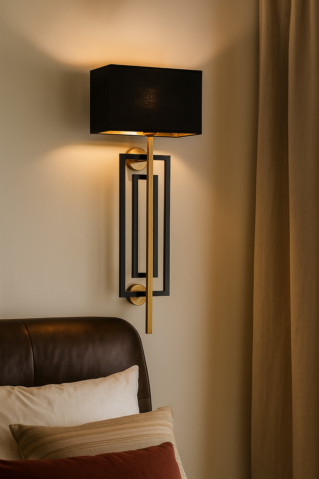 HDC Modern Wall Lamp with Black Fabric Shade & Gold Linear Frame