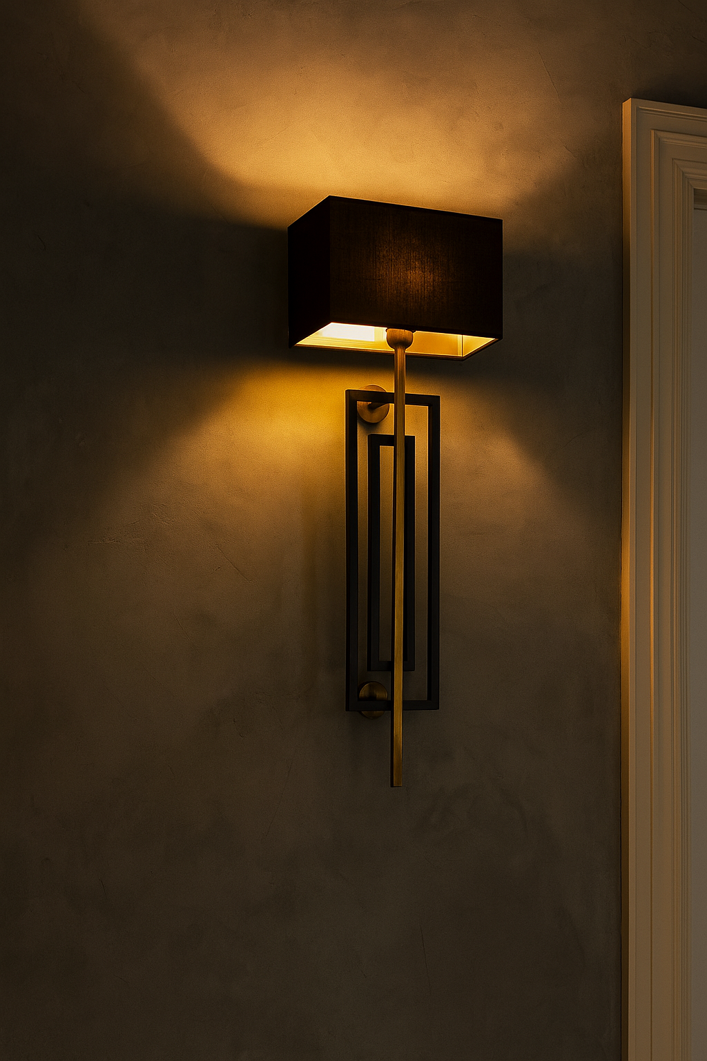 HDC Modern Wall Lamp with Black Fabric Shade & Gold Linear Frame