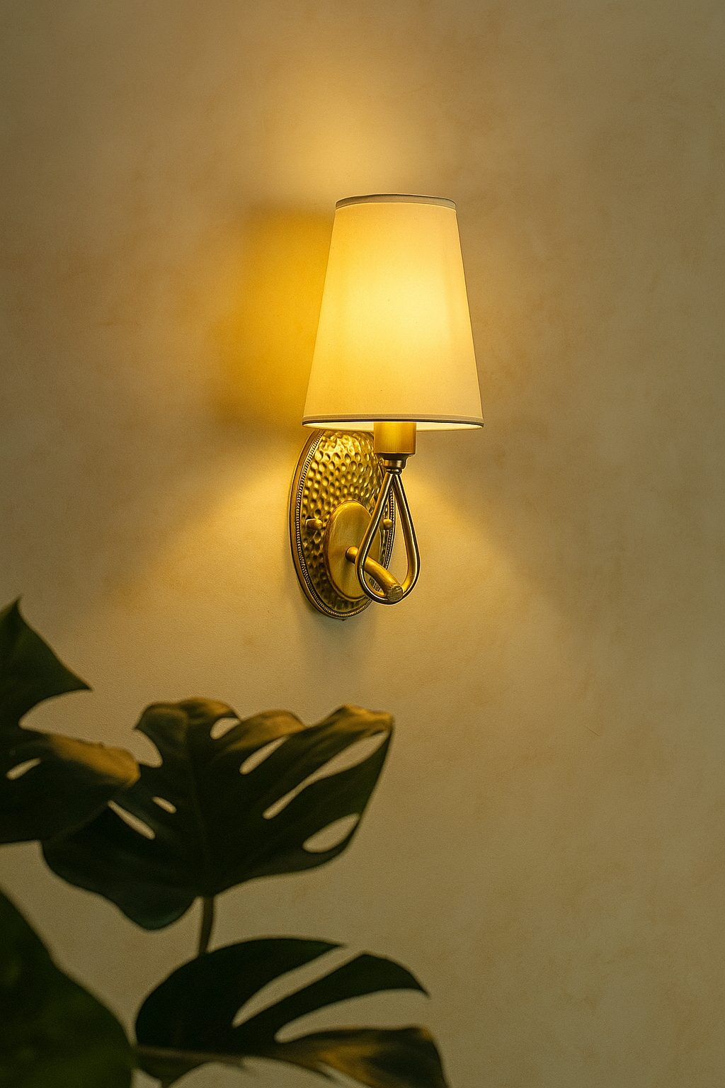 HDC Classic Luxe Wall Lamp with Textured Gold Base & White Fabric Shade