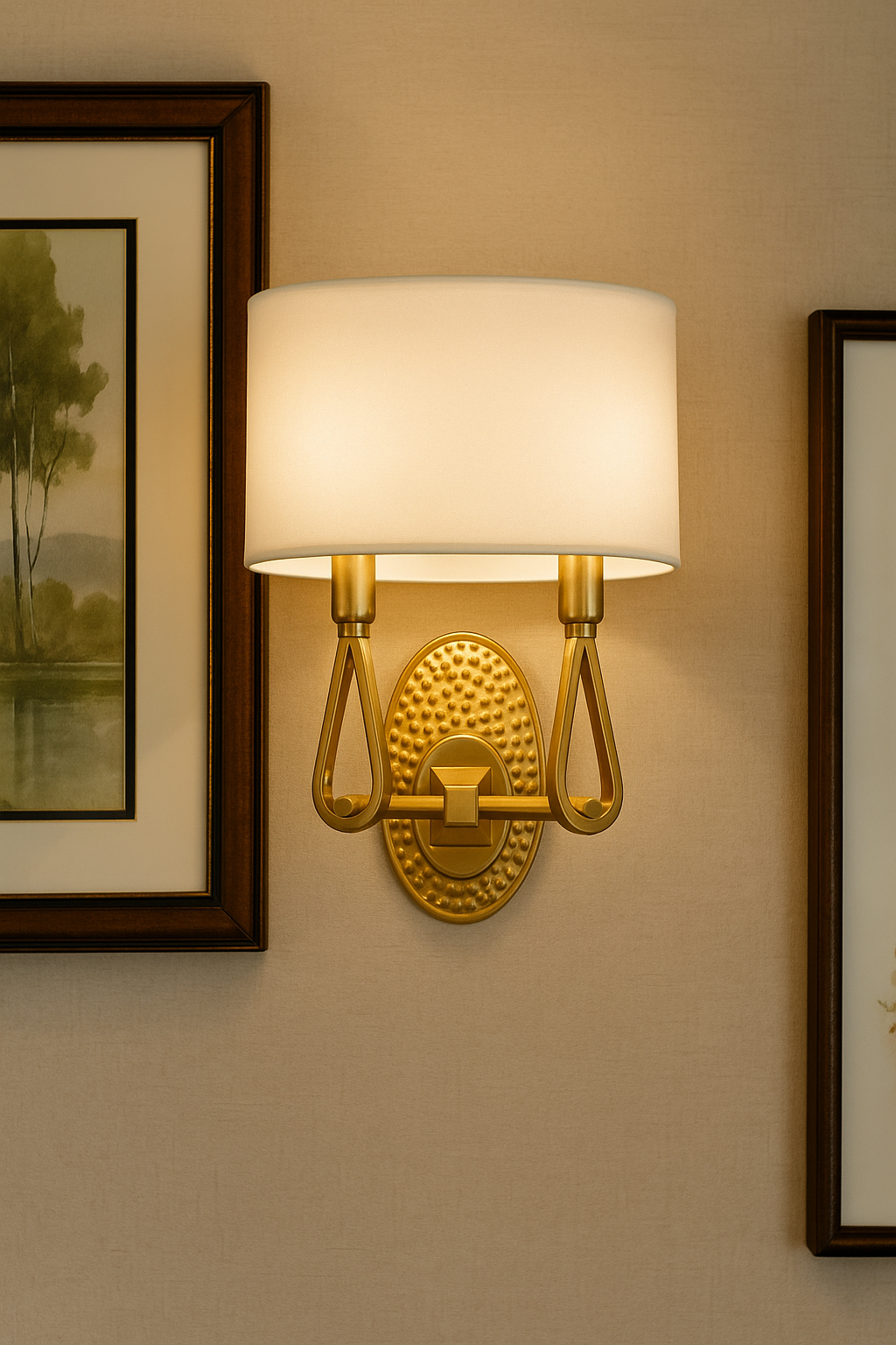 HDC Dual Glow Classic Gold Wall Lamp with White Fabric Shade