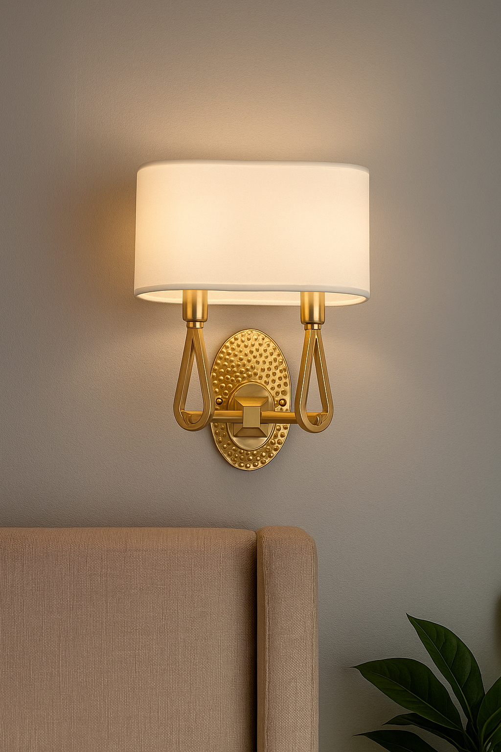 HDC Dual Glow Classic Gold Wall Lamp with White Fabric Shade