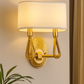HDC Dual Glow Classic Gold Wall Lamp with White Fabric Shade