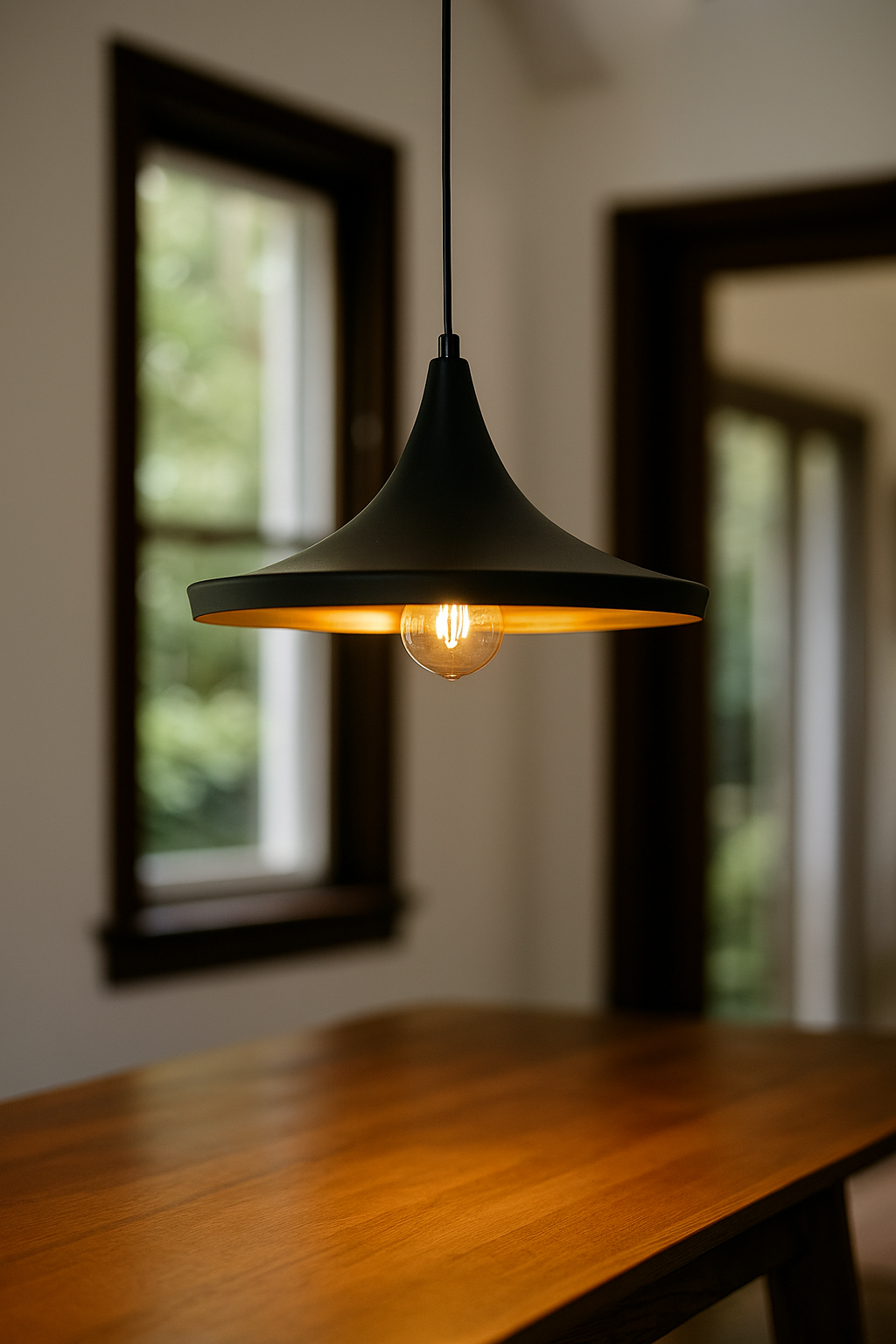 HDC AuraCurve Black Pendant Light with Golden Inner Glow For Living Room