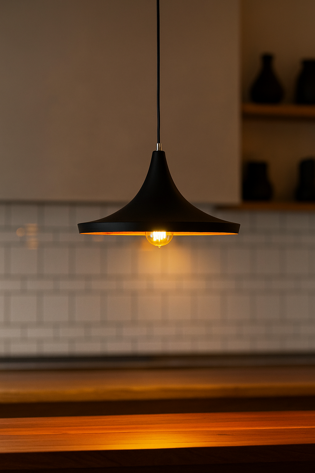 HDC AuraCurve Black Pendant Light with Golden Inner Glow For Living Room