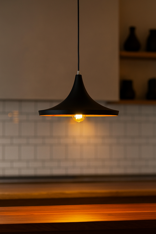 HDC AuraCurve Black Pendant Light with Golden Inner Glow For Living Room
