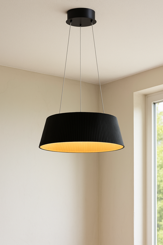 HDC WoodLine Modern Drum Pendant Light (Black & Natural Grain Interior)