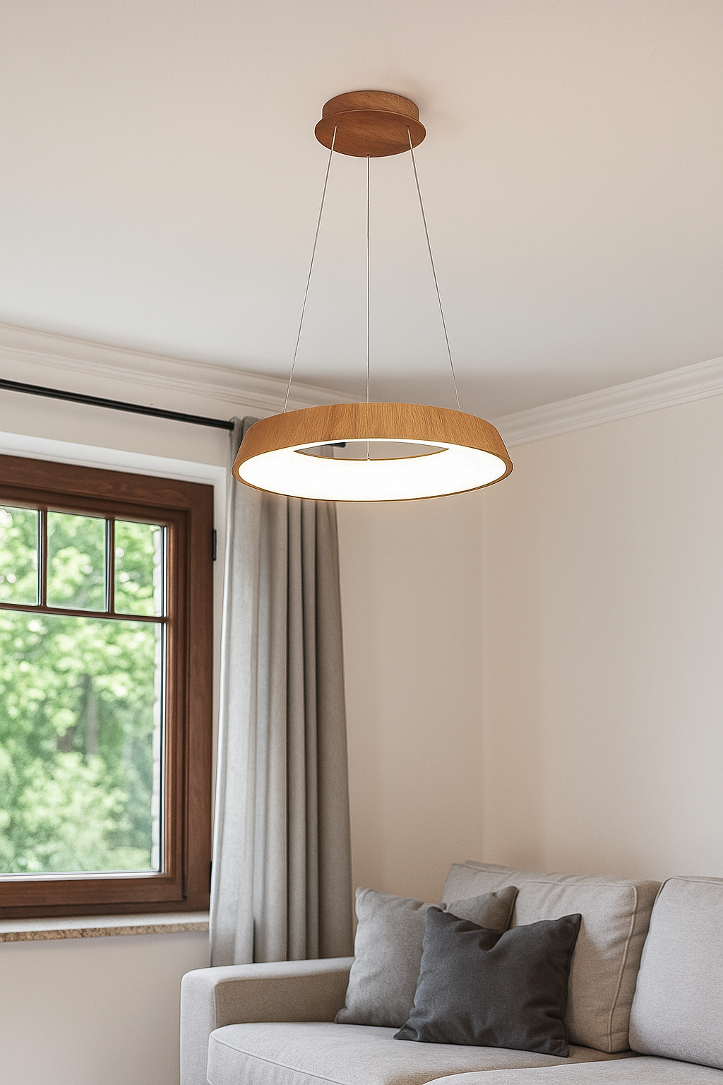 HDC WoodHalo Natural Grain LED Pendant Light For Living Room