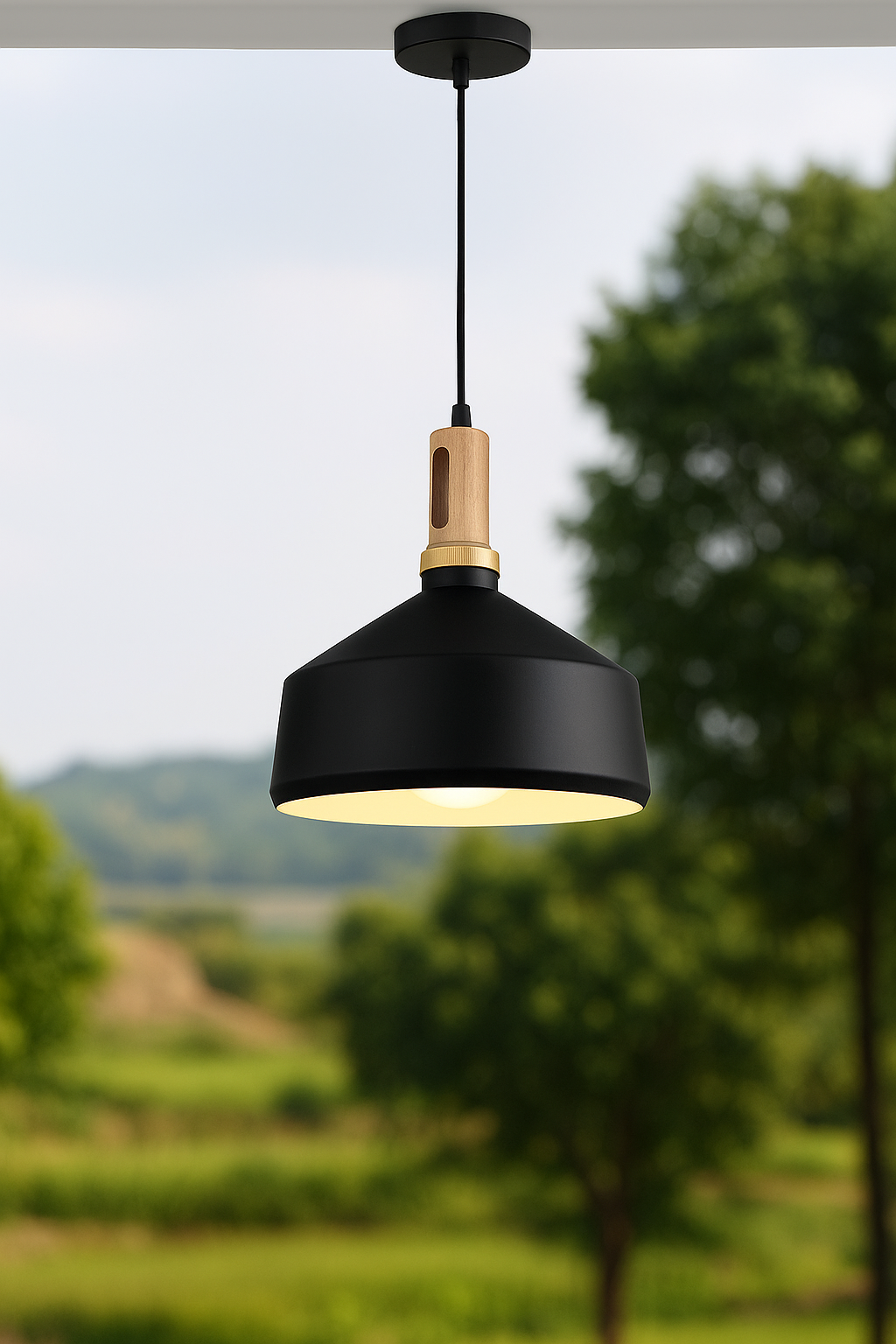 HDC UrbanForge Black & Gold Industrial Pendant Light For Living Room