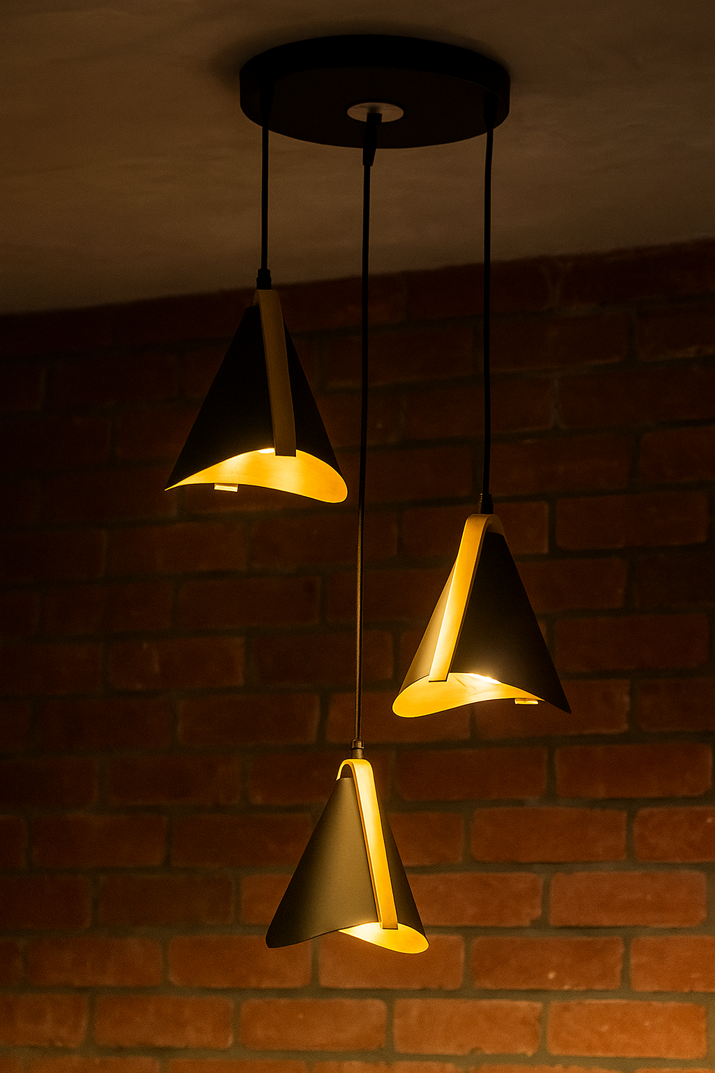 HDC Black & Gold Iron Modern Tri-Cone Pendant Light For Living Room