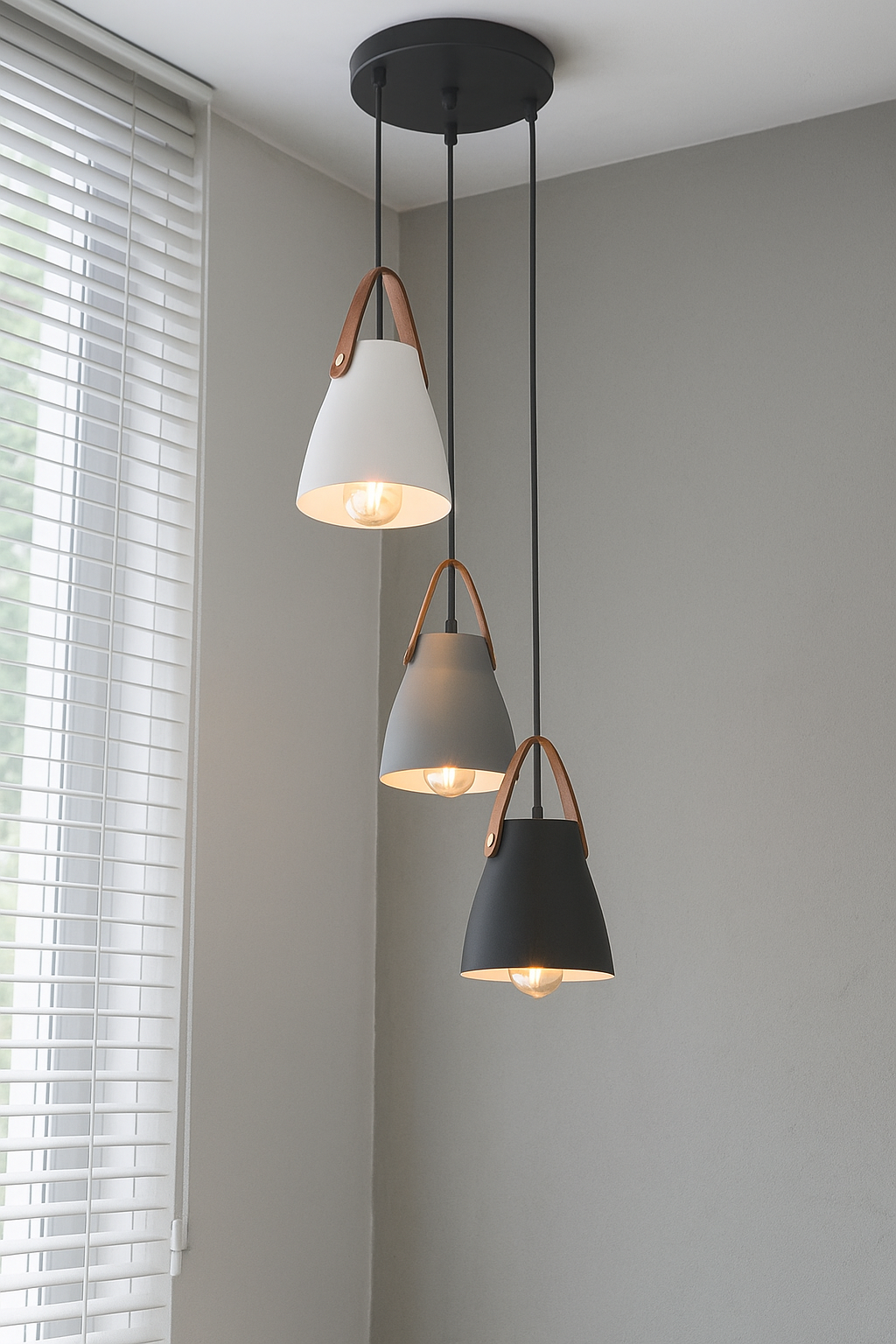 HDC 3-Head Leather Strap Modern Nordic Pendant Light For Living Room