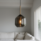 HDC Smoke-Glass Pendant Light with Gold Accents For Living Room
