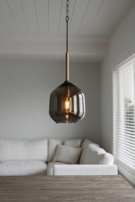 HDC Smoke-Glass Pendant Light with Gold Accents For Living Room
