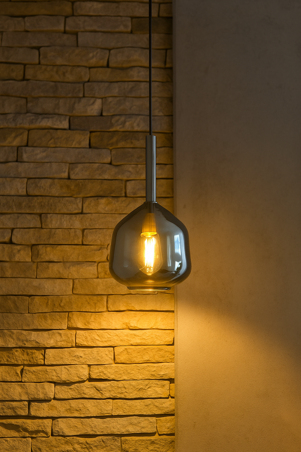 HDC Smoke-Glass Pendant Light with Gold Accents For Living Room