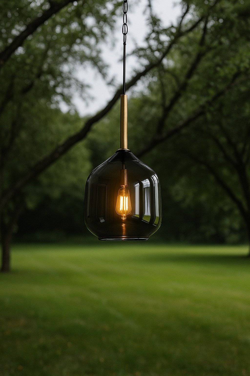 HDC Smoke-Glass Pendant Light with Gold Accents For Living Room