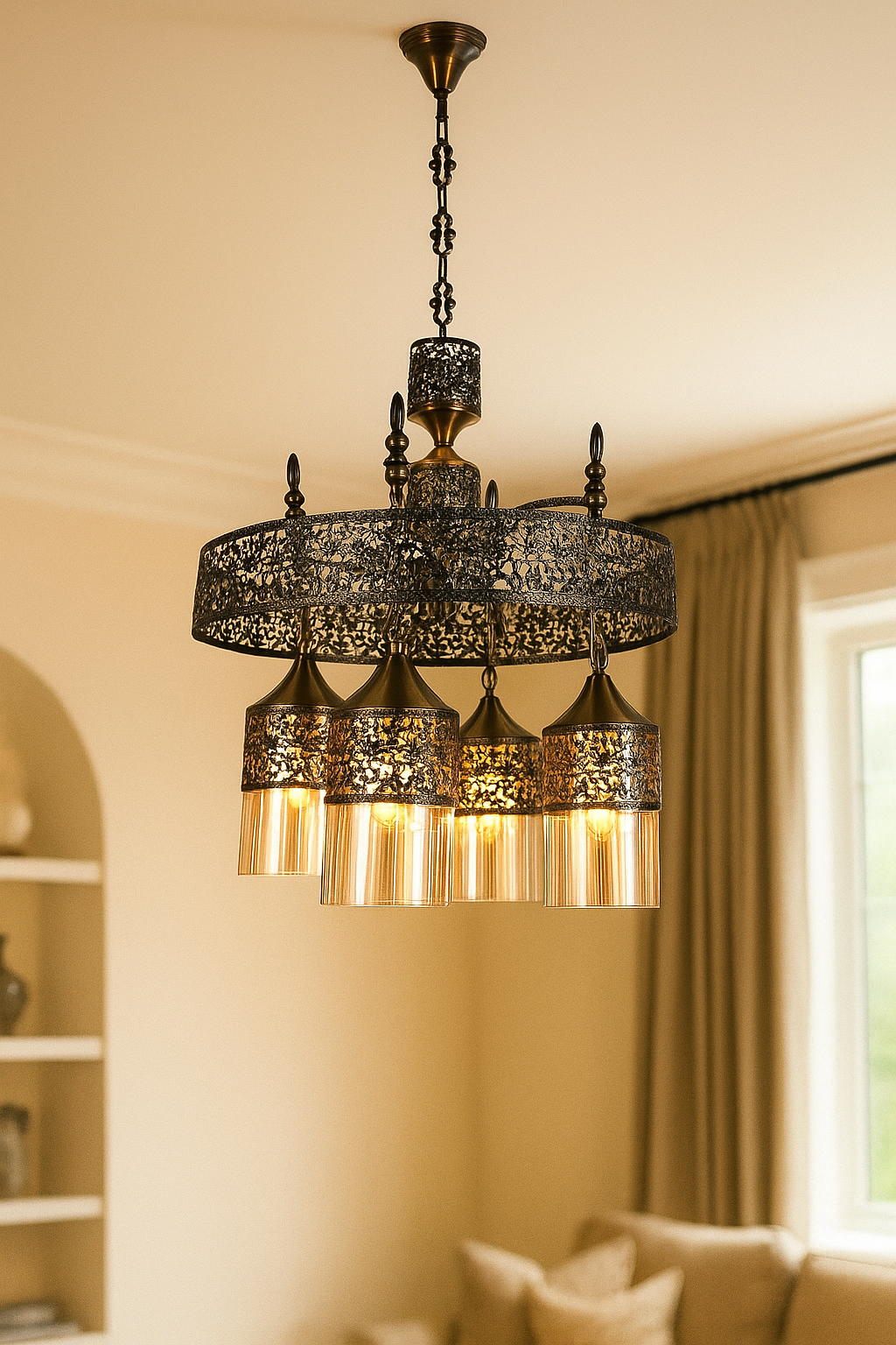 HDC 5-Head Crystal Shade Chandelier For Living Room