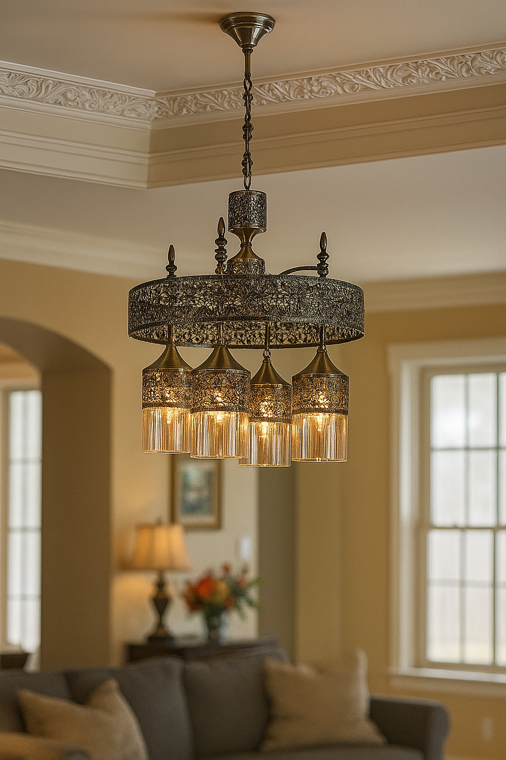 HDC 5-Head Crystal Shade Chandelier For Living Room