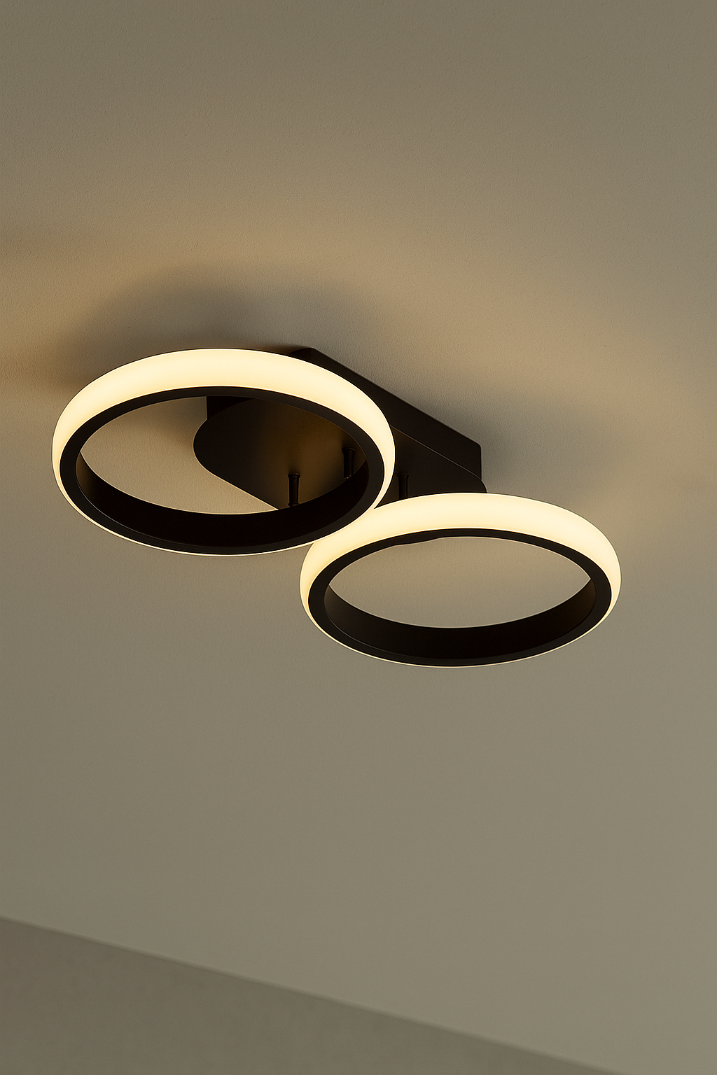 Hdc Modern Dual Ring LED Sleek Black Flush Mount Ceiling Light for Living Room, Bedroom & Office