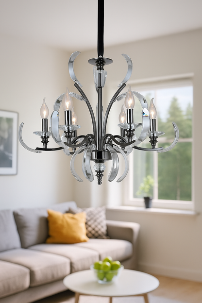 HDC Crystal Arc Noir Premium 6-Head Black Pearl Chandelier