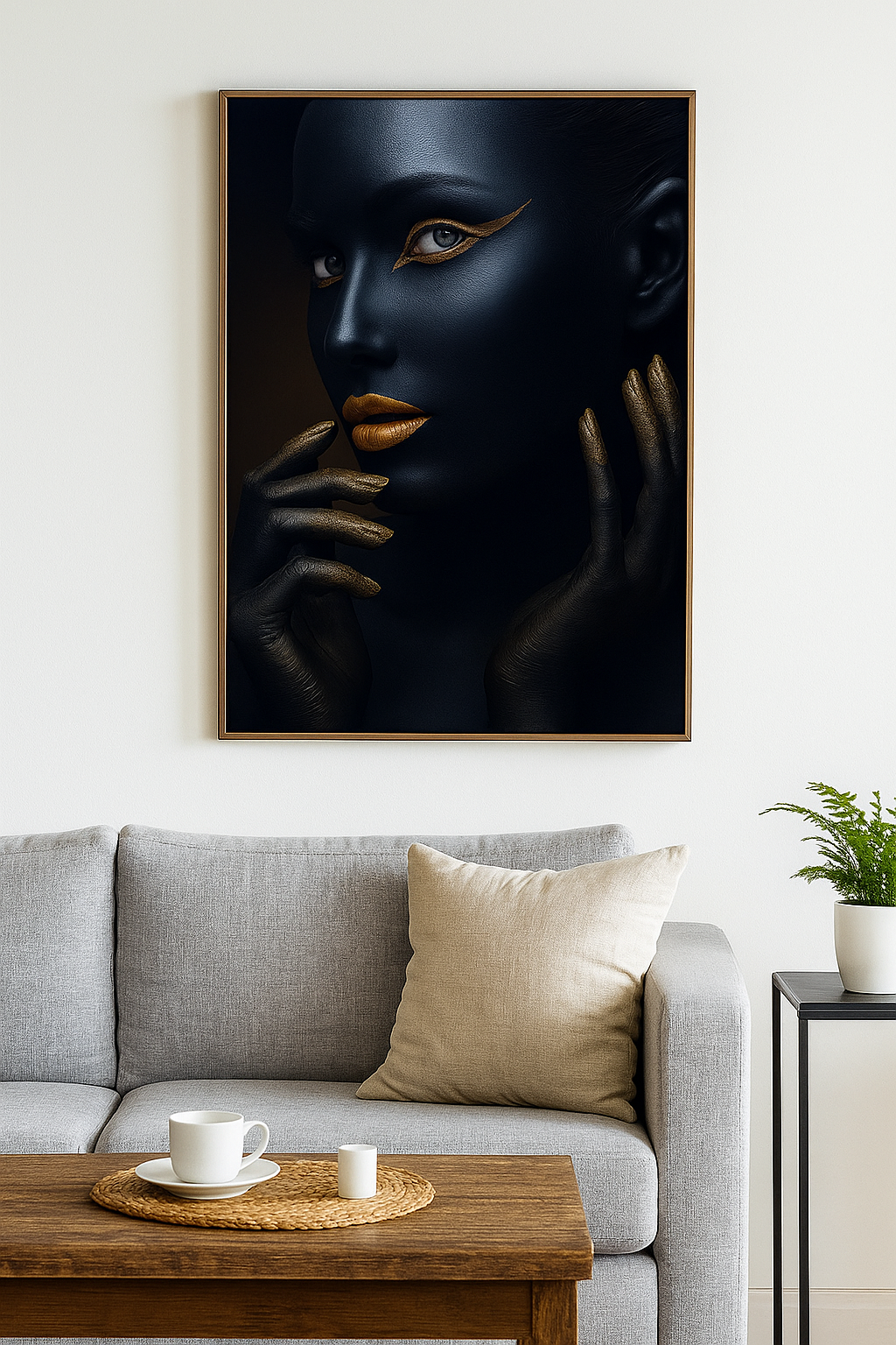HDC Noir Gold Luxe Portrait Art Canvas Painting Home Decor Crystal Wall Painting