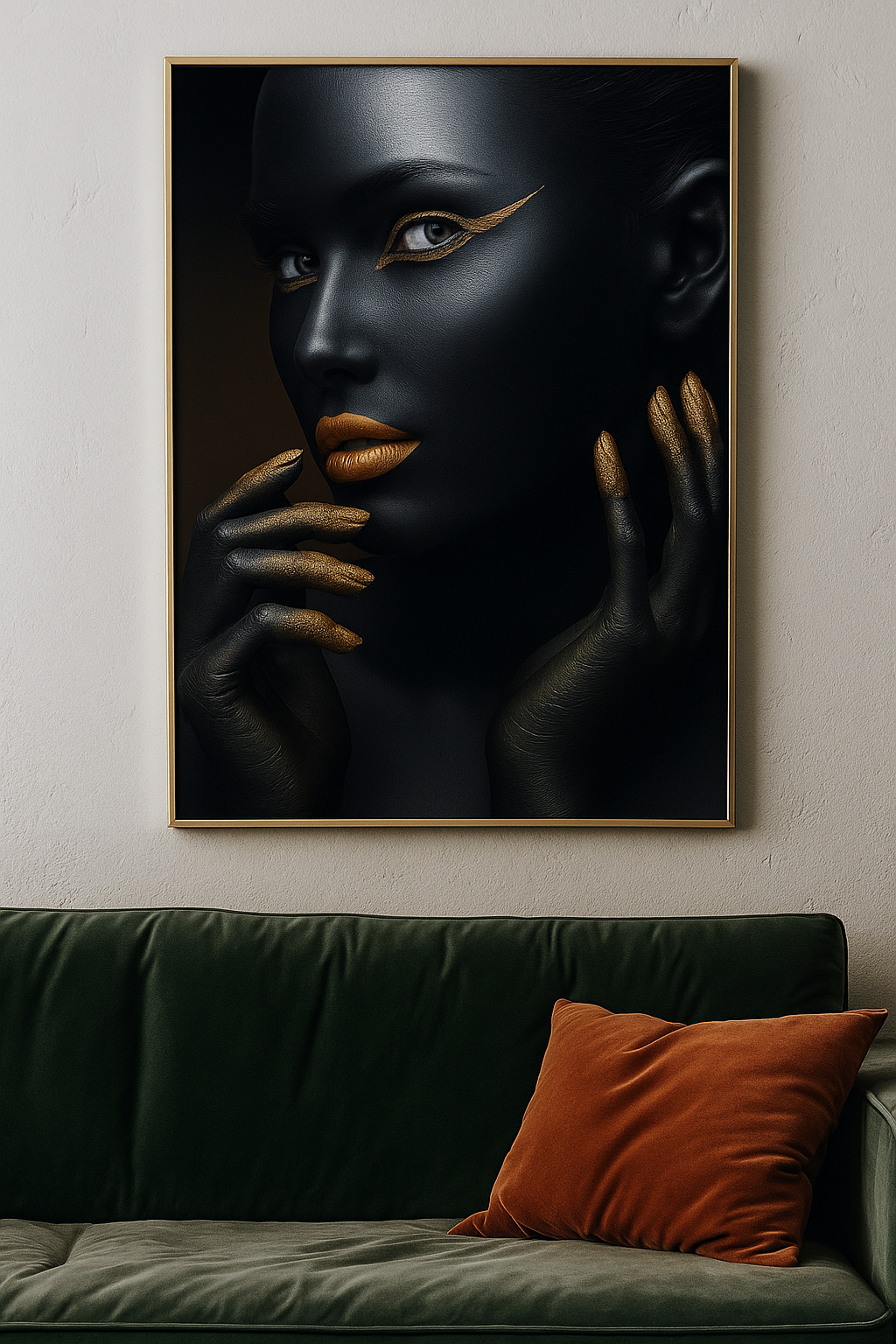 HDC Noir Gold Luxe Portrait Art Canvas Painting Home Decor Crystal Wall Painting