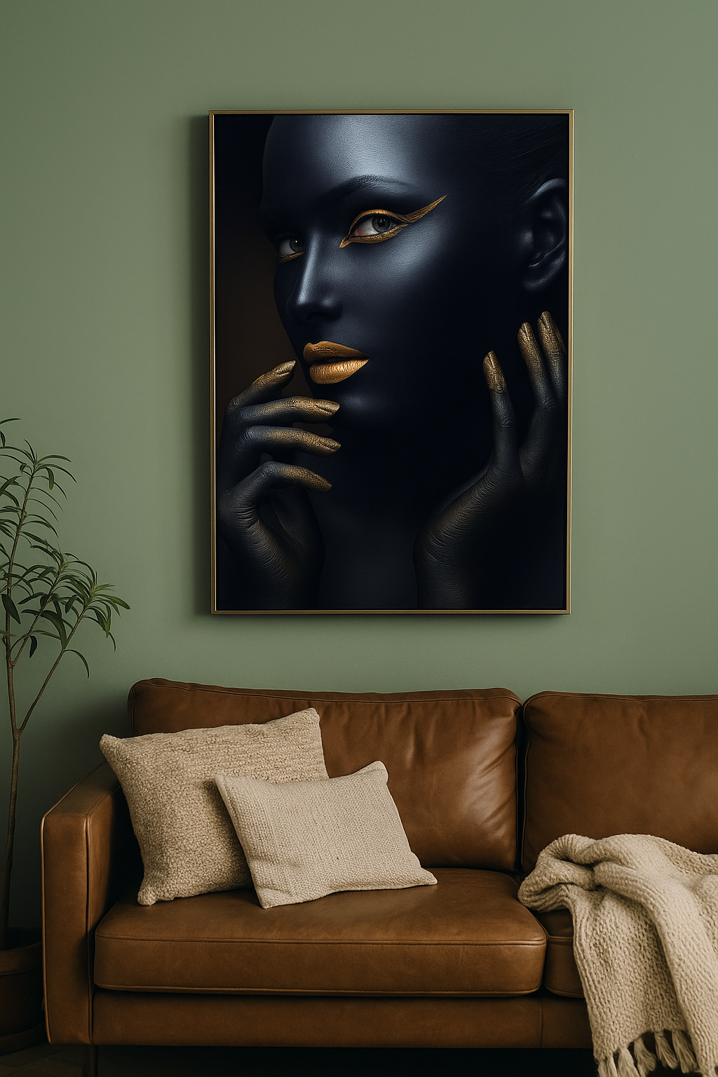 HDC Noir Gold Luxe Portrait Art Canvas Painting Home Decor Crystal Wall Painting