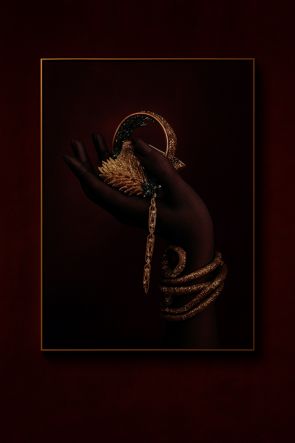 HDC olden Bloom Hand – Luxury Crystal Canvas Art Painting Home Decor Crystal Wall Painting