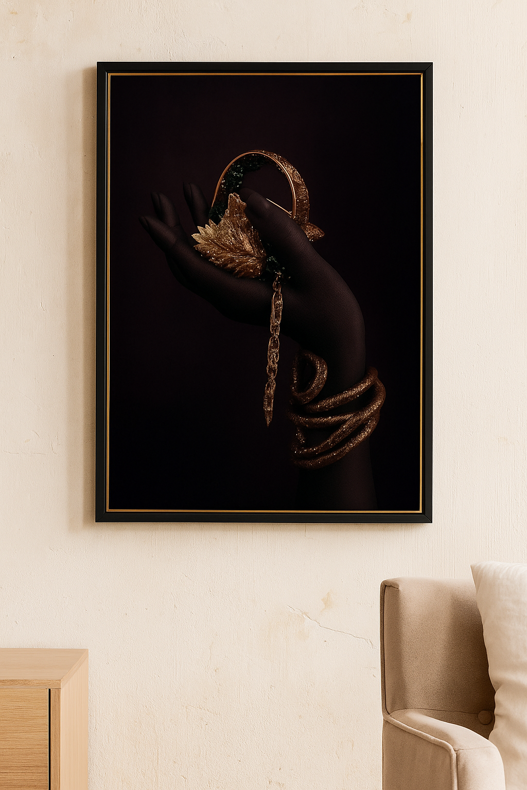 HDC olden Bloom Hand – Luxury Crystal Canvas Art Painting Home Decor Crystal Wall Painting