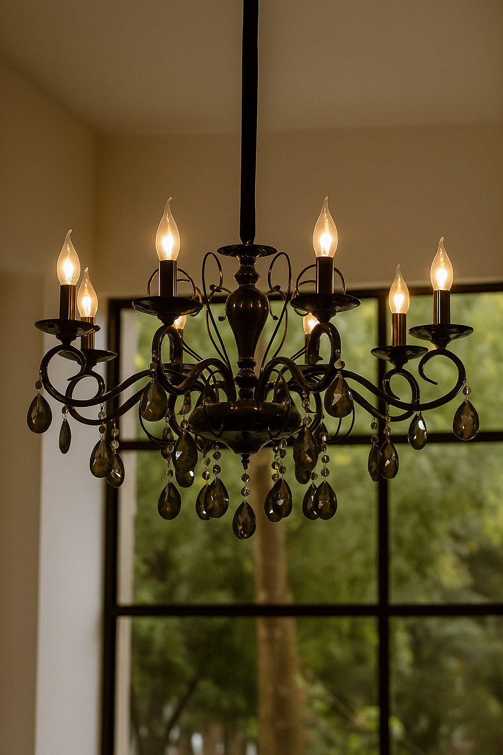 HDC Pearl Noir Crystal Elegance – 8-Head Smoke Grey Luxury Chandelier