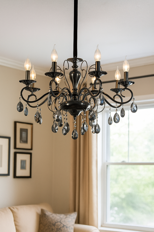 HDC Pearl Noir Crystal Elegance – 8-Head Smoke Grey Luxury Chandelier