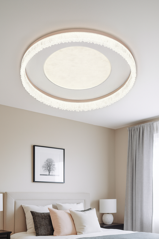HDC Luxury Frosted Halo Panel Crystal Crown LED Ceiling Light