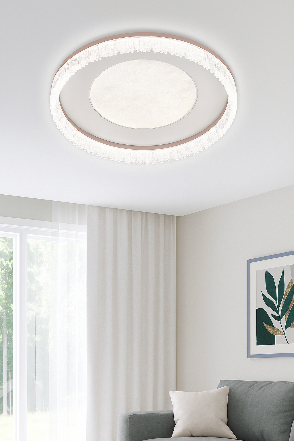HDC Luxury Frosted Halo Panel Crystal Crown LED Ceiling Light
