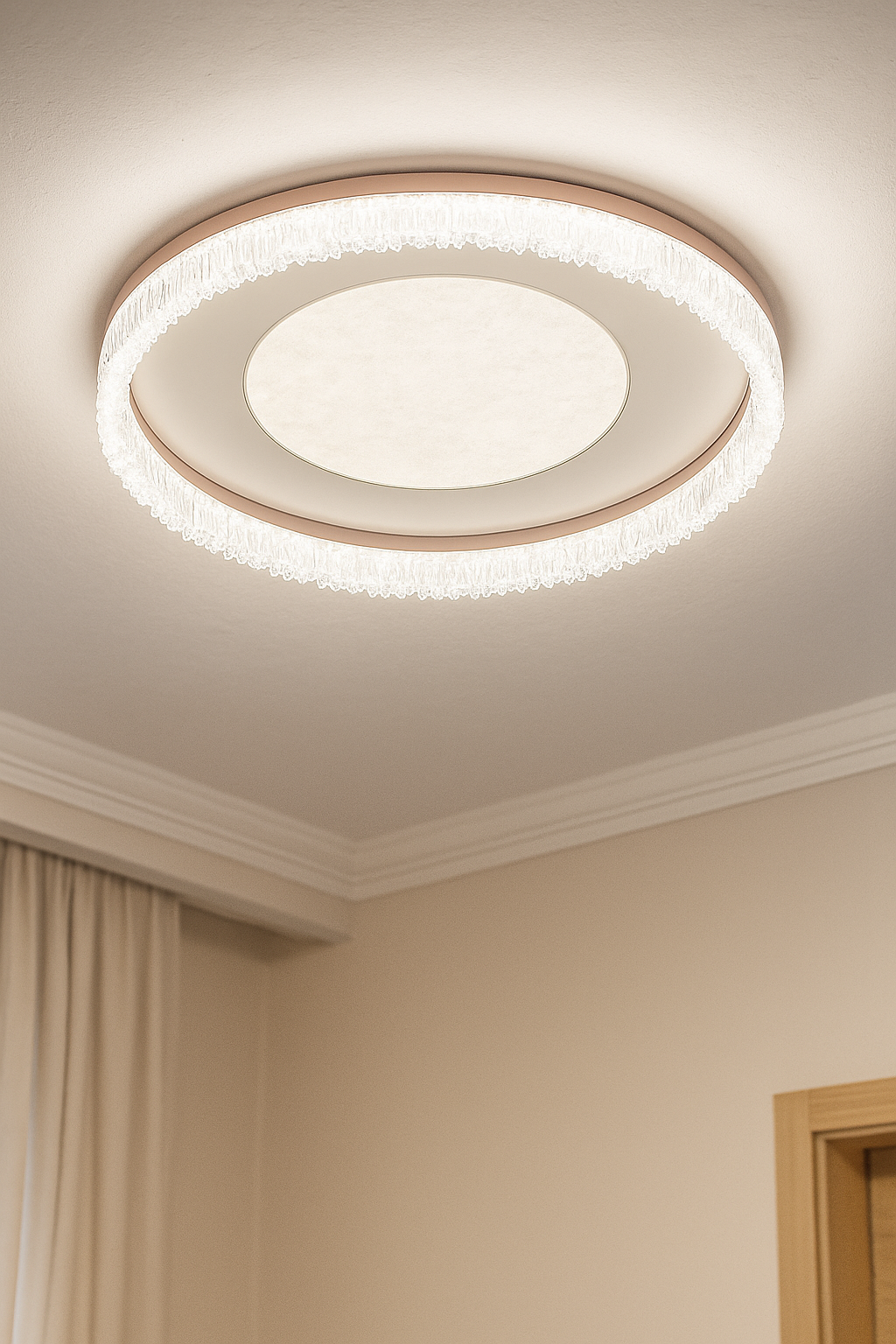 HDC Luxury Frosted Halo Panel Crystal Crown LED Ceiling Light