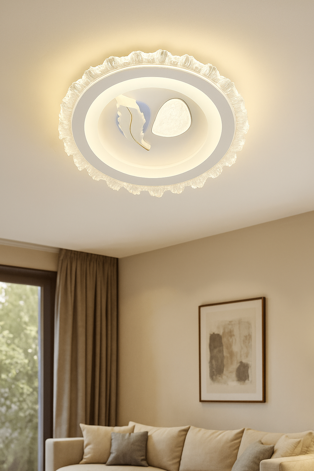 HDC Artistic Crystal Rim Panel Feather Aura LED Ceiling Light