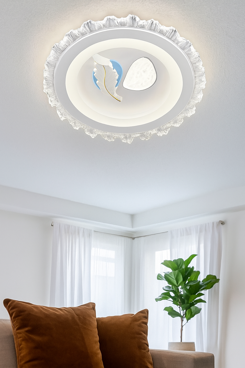 HDC Artistic Crystal Rim Panel Feather Aura LED Ceiling Light