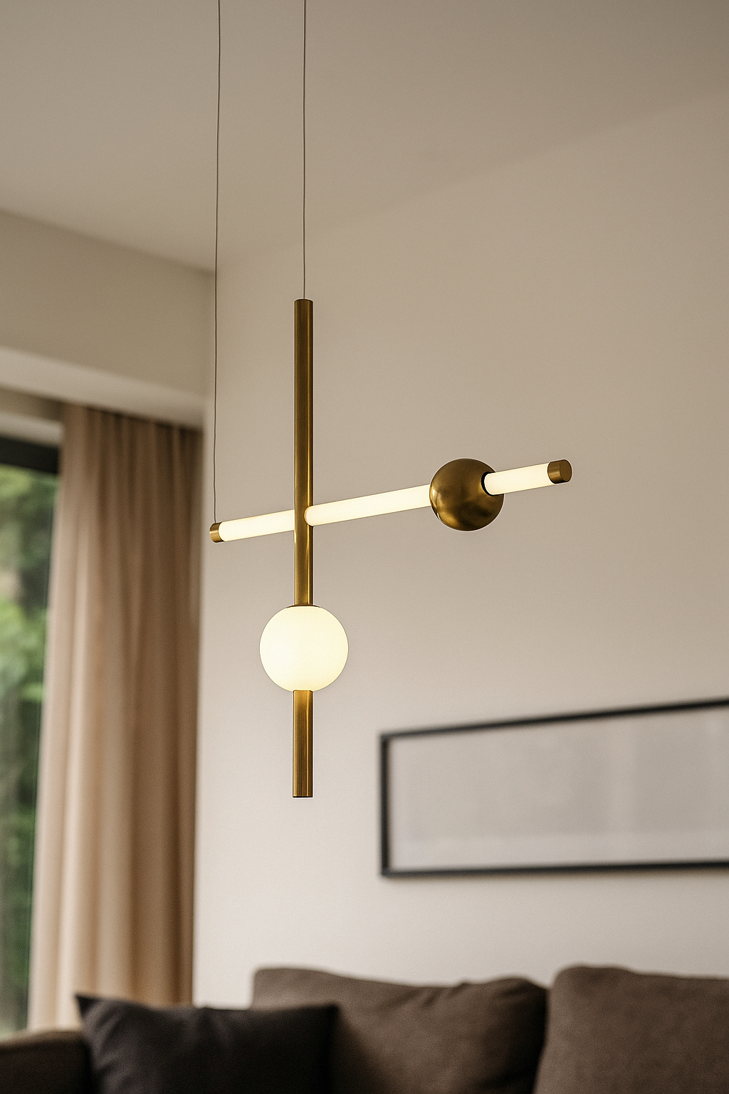 HDC Frosted Bar & Globe Design Modern Linear Balance Pendant Light