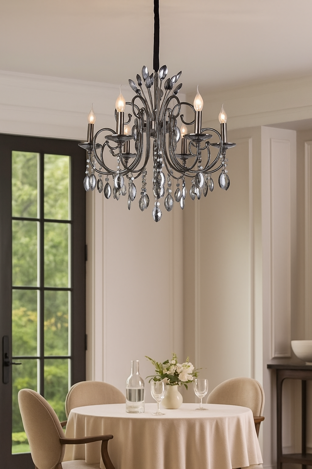 HDC 6-Light Luxe Pearl-Black Crystal Elegance Chandelier For Living Room