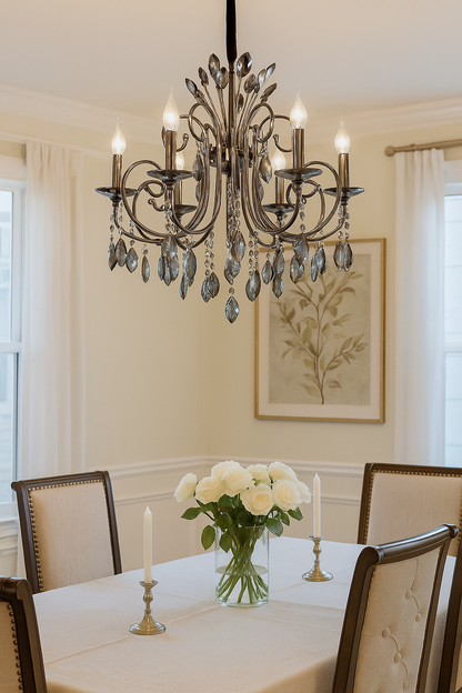 HDC 6-Light Luxe Pearl-Black Crystal Elegance Chandelier For Living Room