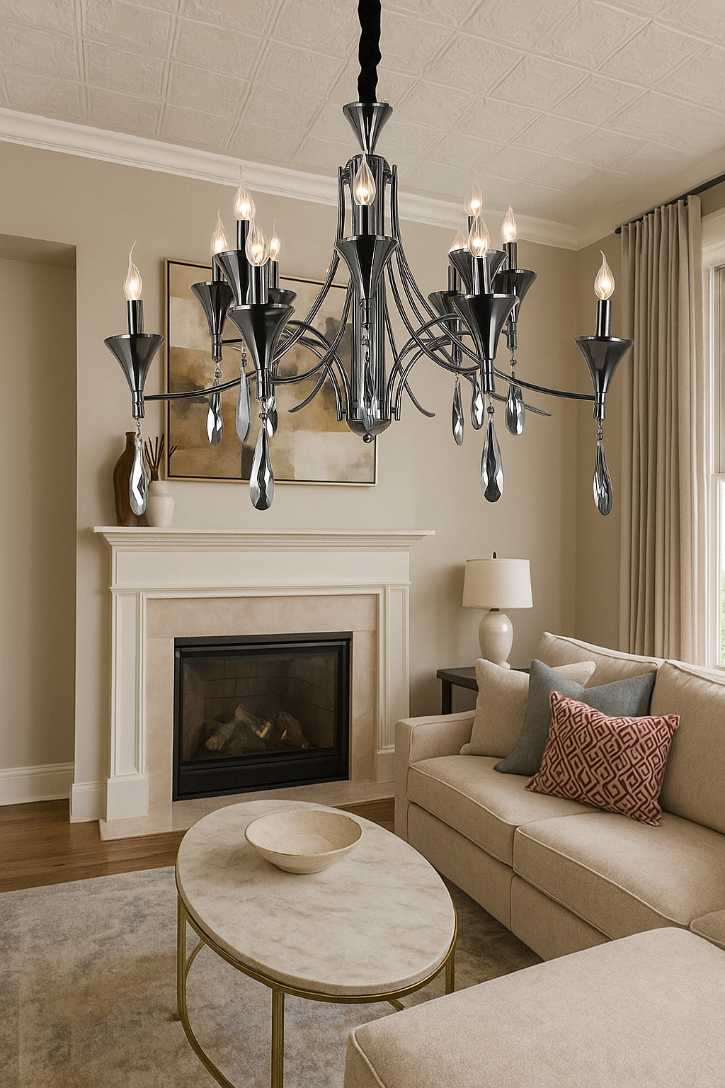 HDC 16-Light Grand Design Luxury Pearl Black Crystal Chandelier For Living Room