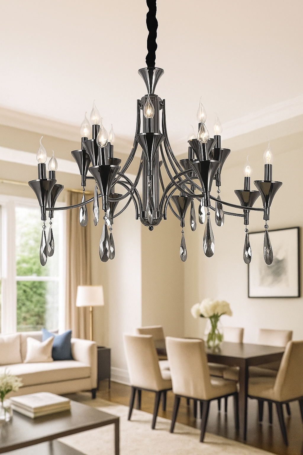 HDC 16-Light Grand Design Luxury Pearl Black Crystal Chandelier For Living Room