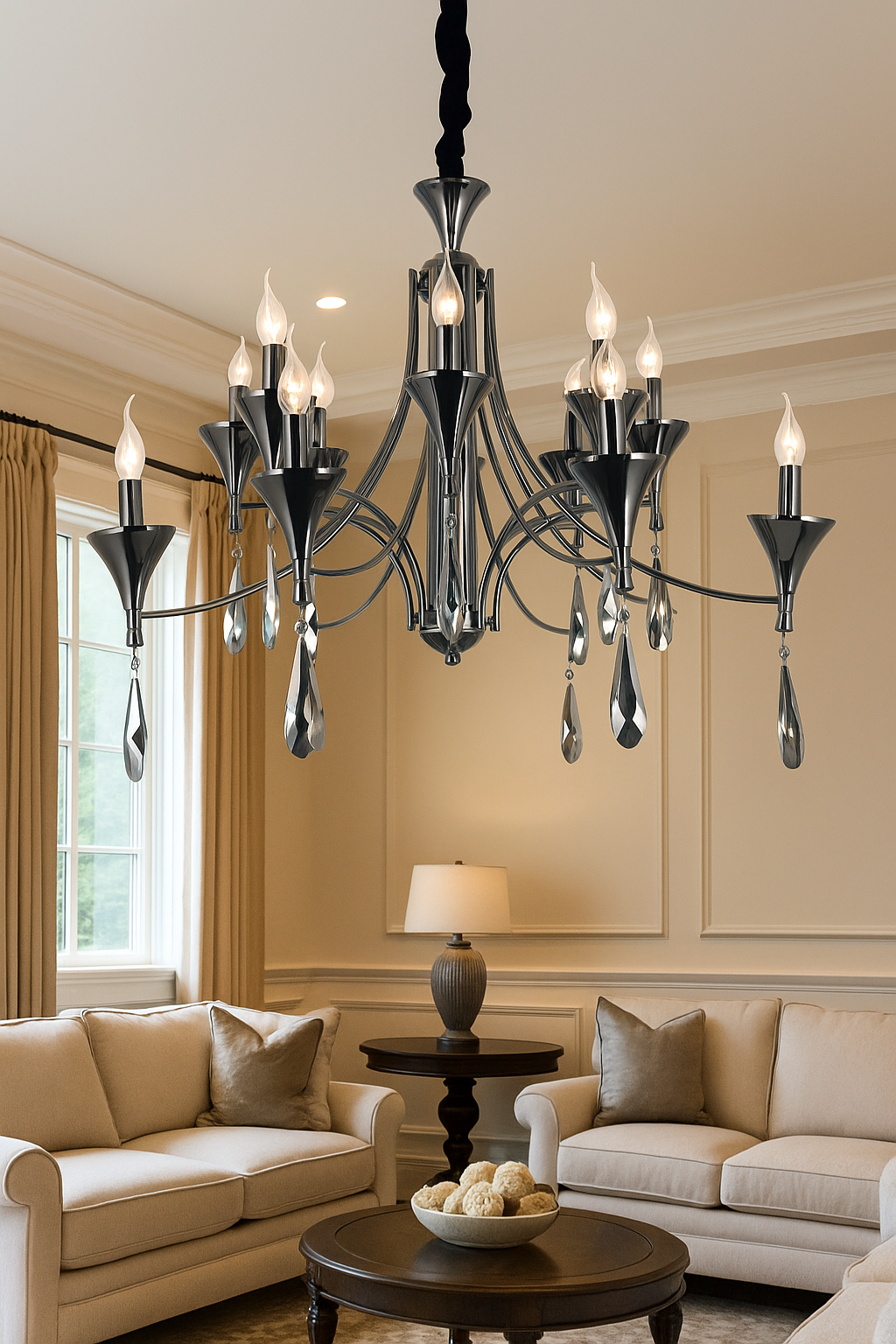 HDC 16-Light Grand Design Luxury Pearl Black Crystal Chandelier For Living Room