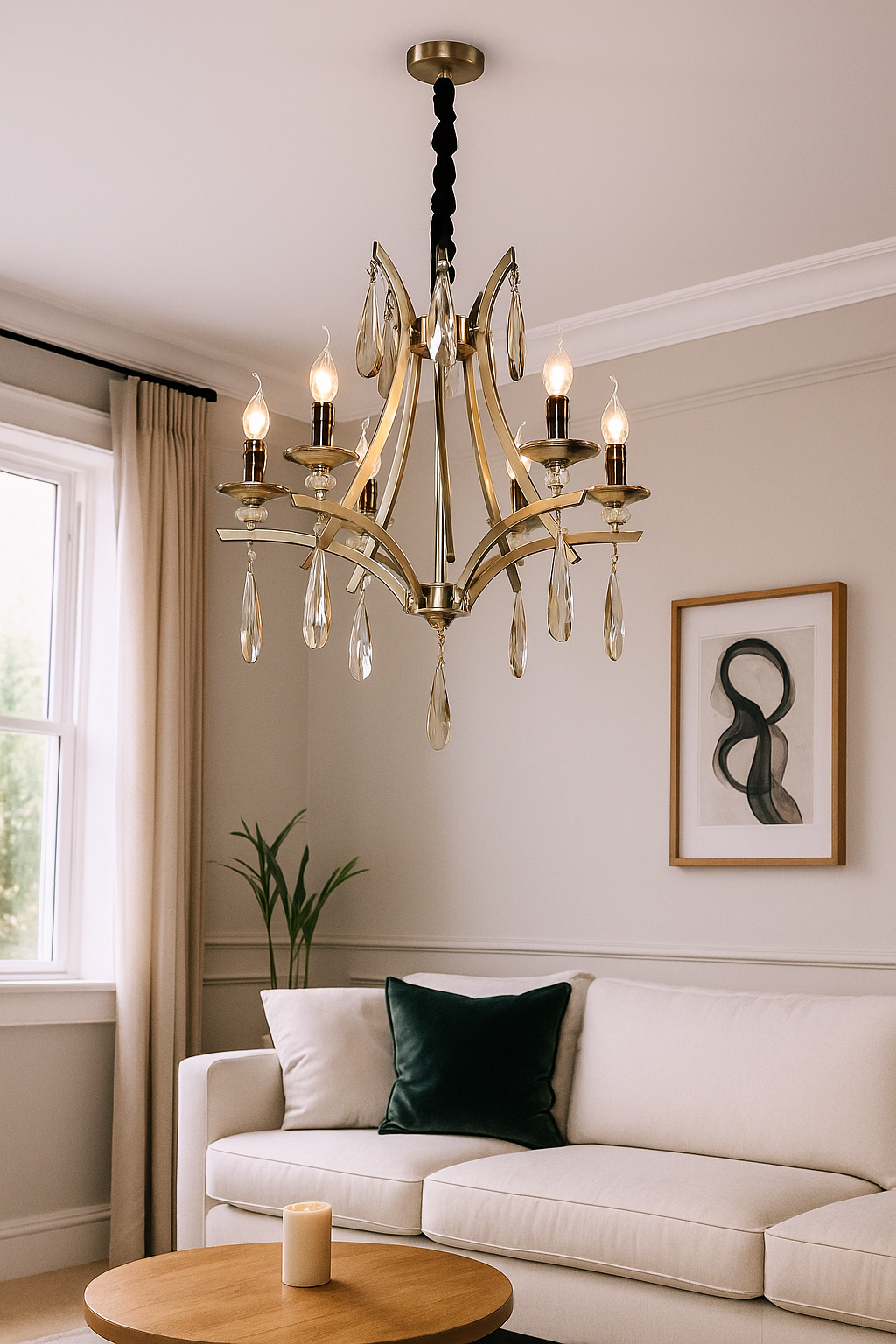 HDC 6-Light Classic Luxury Elegant Antique Brass & Amber Crystal Chandelier