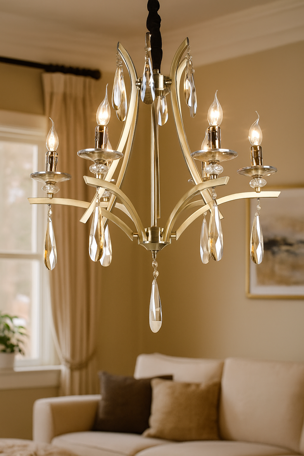 HDC 6-Light Classic Luxury Elegant Antique Brass & Amber Crystal Chandelier