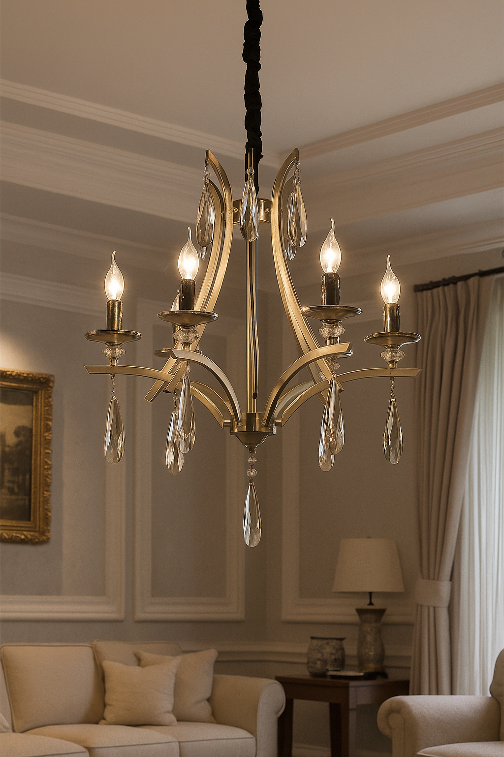 HDC 6-Light Classic Luxury Elegant Antique Brass & Amber Crystal Chandelier