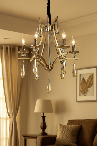 HDC 6-Light Classic Luxury Elegant Antique Brass & Amber Crystal Chandelier