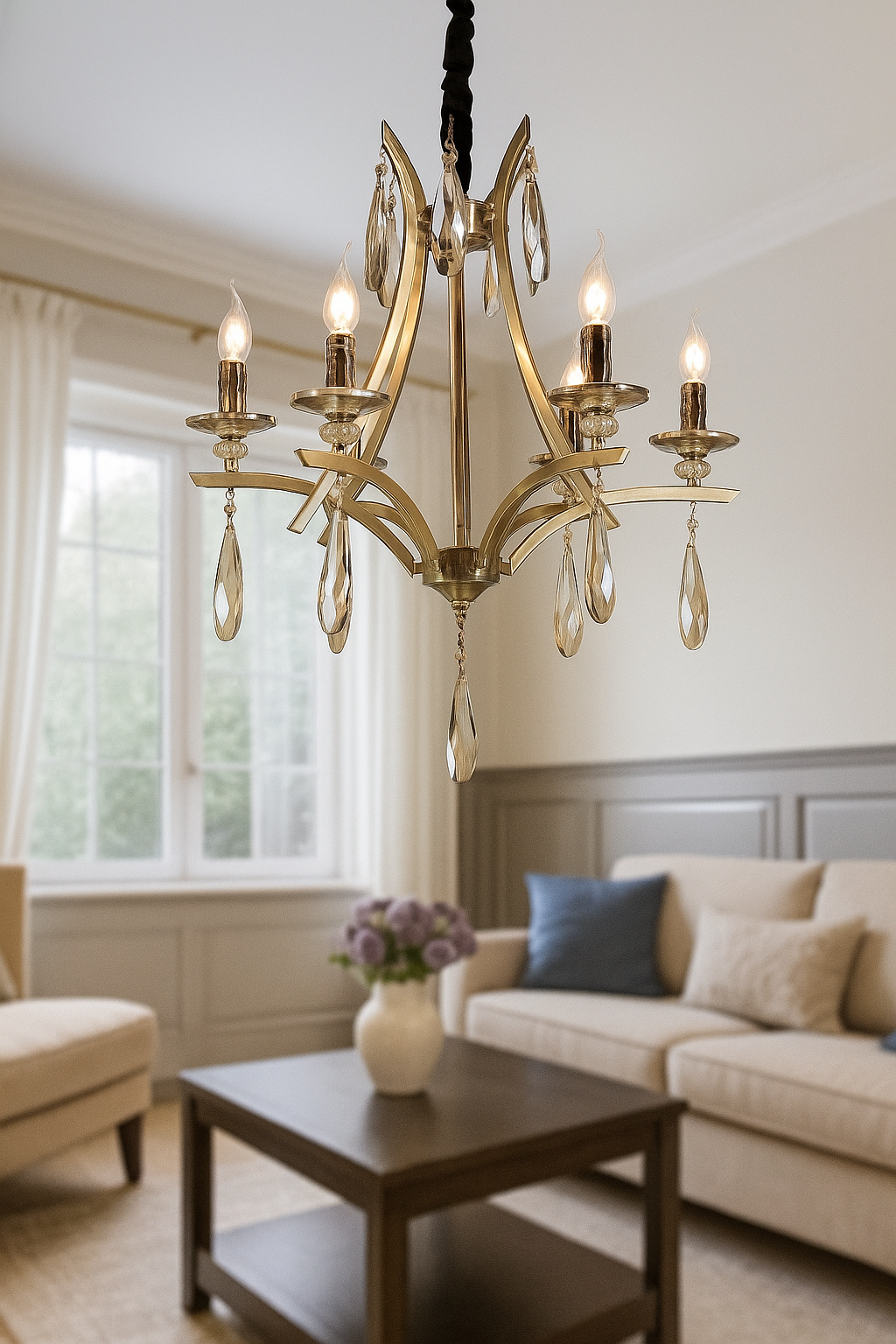 HDC 6-Light Classic Luxury Elegant Antique Brass & Amber Crystal Chandelier