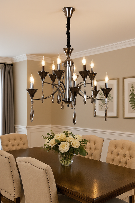 HDC 12-Light Elegant Pearl Black & Smoke Grey Crystal Chandelier For Living Room